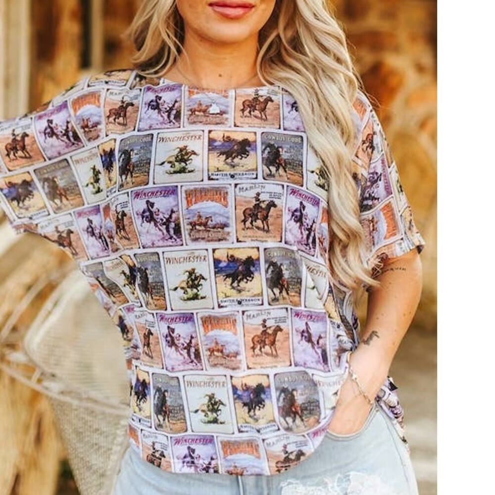 Vintage Rodeo Poster Print Mesh Top Western